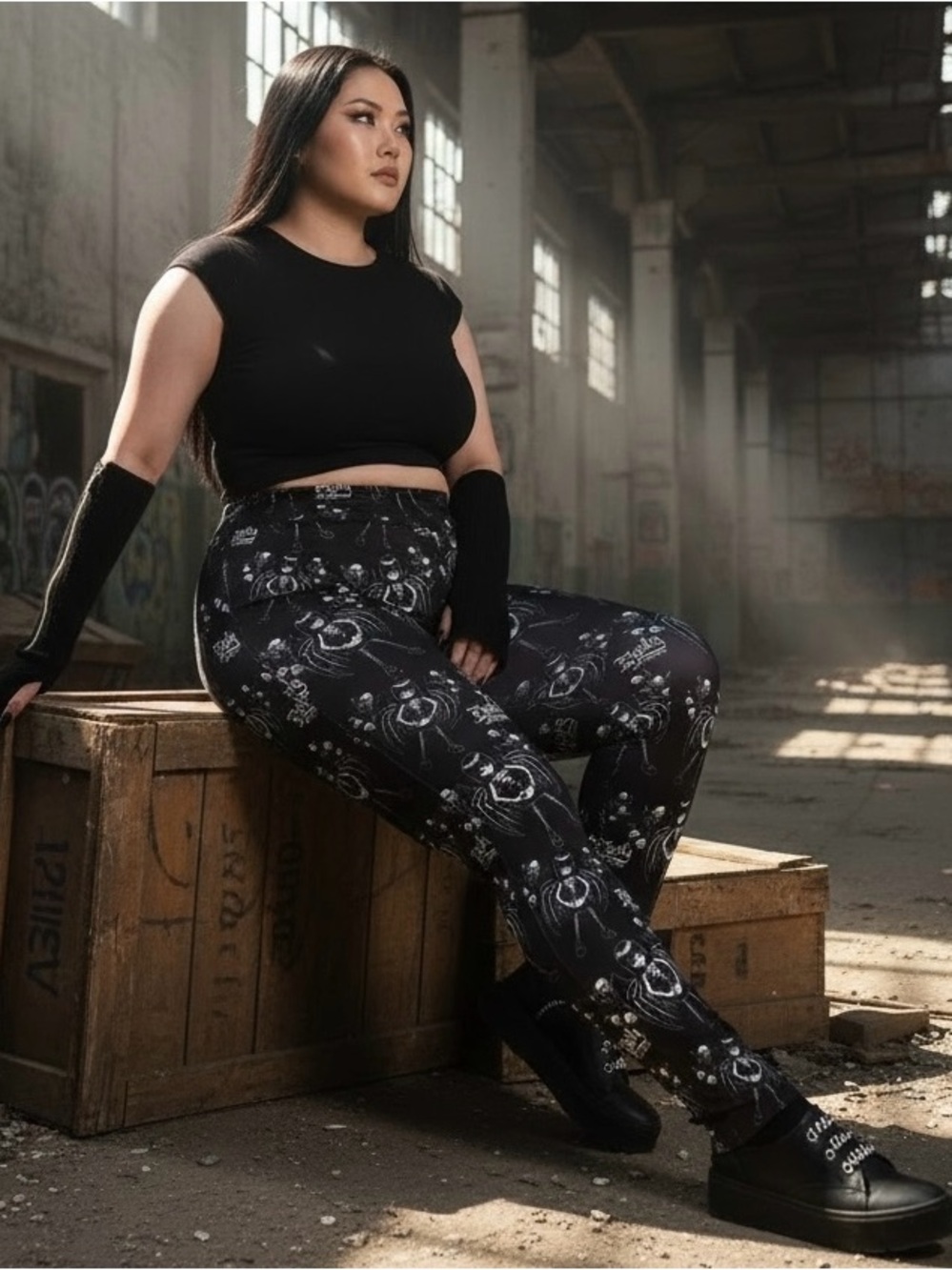 Emily the Strange Plus 1X Stranger People Workout Leggings